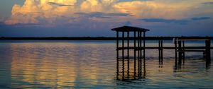 Preview wallpaper pier, lake, water, dusk