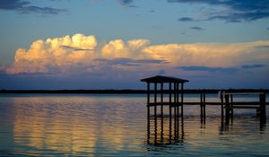 Preview wallpaper pier, lake, water, dusk