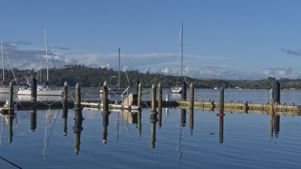 Wallpaper pier, lake, yachts, piles