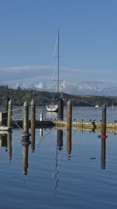 Preview wallpaper pier, lake, yachts, piles