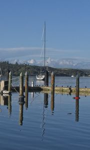 Preview wallpaper pier, lake, yachts, piles