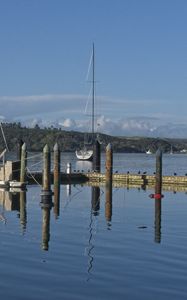 Preview wallpaper pier, lake, yachts, piles