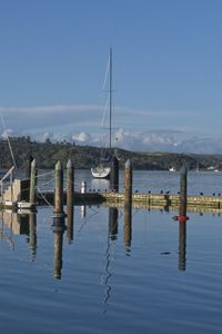 Preview wallpaper pier, lake, yachts, piles