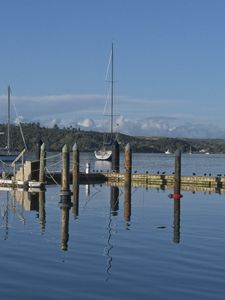 Preview wallpaper pier, lake, yachts, piles