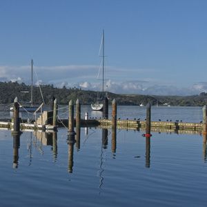 Preview wallpaper pier, lake, yachts, piles