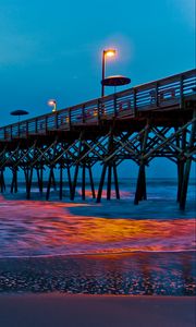 Preview wallpaper pier, lantern, sea, evening
