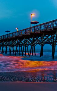 Preview wallpaper pier, lantern, sea, evening