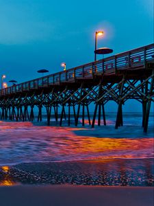 Preview wallpaper pier, lantern, sea, evening
