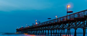 Preview wallpaper pier, lantern, sea, evening