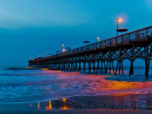 Preview wallpaper pier, lantern, sea, evening