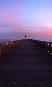 Preview wallpaper pier, lighthouse, horizon, dawn, sea, sky