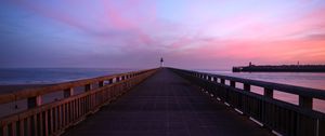 Preview wallpaper pier, lighthouse, horizon, dawn, sea, sky