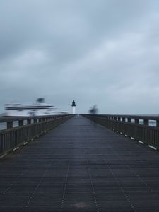 Preview wallpaper pier, lighthouse, motion, long exposure