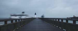 Preview wallpaper pier, lighthouse, motion, long exposure