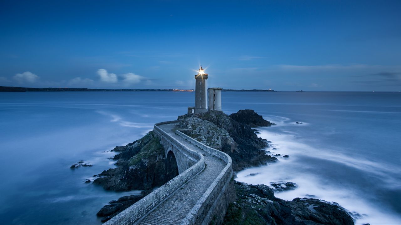 Wallpaper pier, lighthouse, sea, horizon, rocks