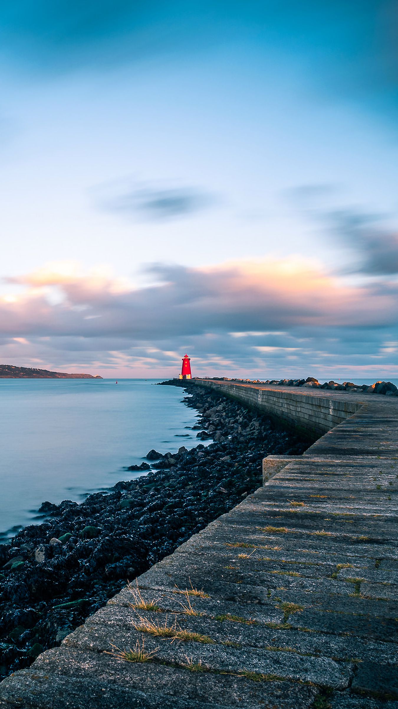 Download wallpaper 1350x2400 pier, lighthouse, sea, coast, dublin, ireland  iphone 8+/7+/6s+/6+ for parallax hd background