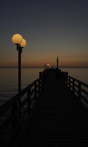 Preview wallpaper pier, lights, sea, dark