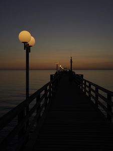 Preview wallpaper pier, lights, sea, dark