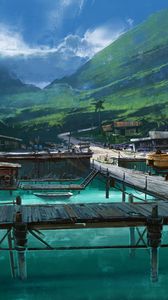 Preview wallpaper pier, mooring, huts, gulf, art