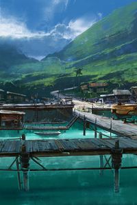 Preview wallpaper pier, mooring, huts, gulf, art