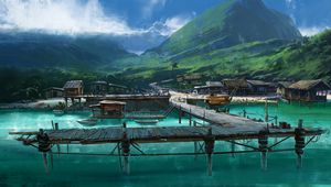 Preview wallpaper pier, mooring, huts, gulf, art