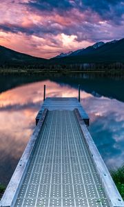 Preview wallpaper pier, mountains, lake, shore