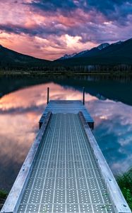 Preview wallpaper pier, mountains, lake, shore