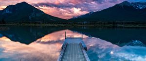 Preview wallpaper pier, mountains, lake, shore