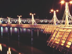 Preview wallpaper pier, night, lights, bridge