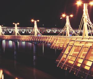 Preview wallpaper pier, night, lights, bridge