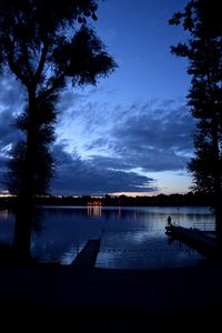Preview wallpaper pier, night, river, silhouette, solitude