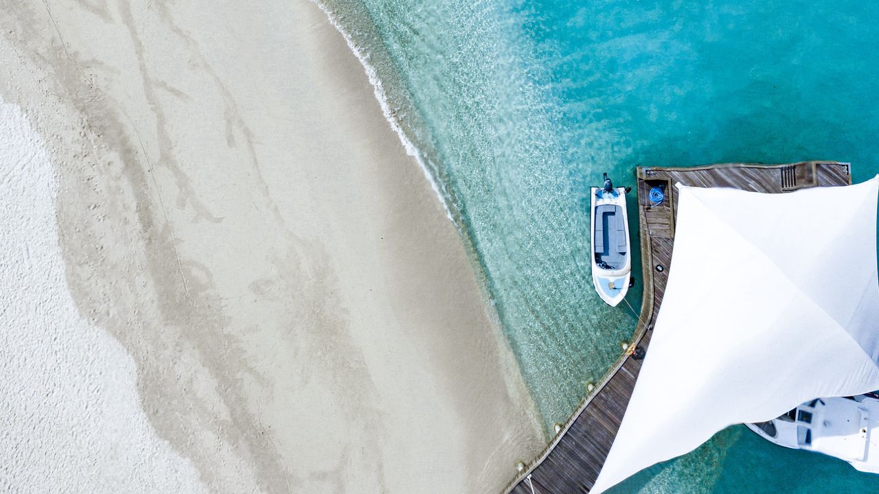 Wallpaper pier, ocean, aerial view, boat, beach