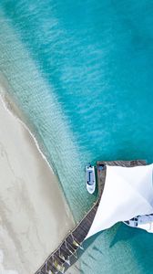 Preview wallpaper pier, ocean, aerial view, boat, beach