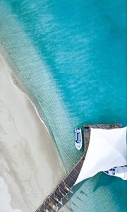 Preview wallpaper pier, ocean, aerial view, boat, beach