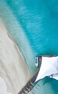 Preview wallpaper pier, ocean, aerial view, boat, beach