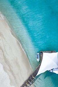 Preview wallpaper pier, ocean, aerial view, boat, beach