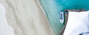 Preview wallpaper pier, ocean, aerial view, boat, beach