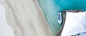 Preview wallpaper pier, ocean, aerial view, boat, beach