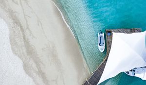 Preview wallpaper pier, ocean, aerial view, boat, beach