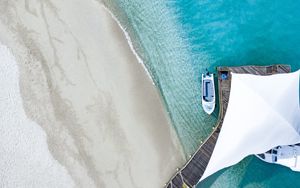 Preview wallpaper pier, ocean, aerial view, boat, beach