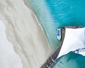 Preview wallpaper pier, ocean, aerial view, boat, beach