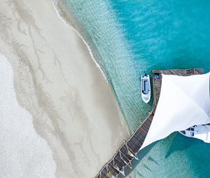 Preview wallpaper pier, ocean, aerial view, boat, beach