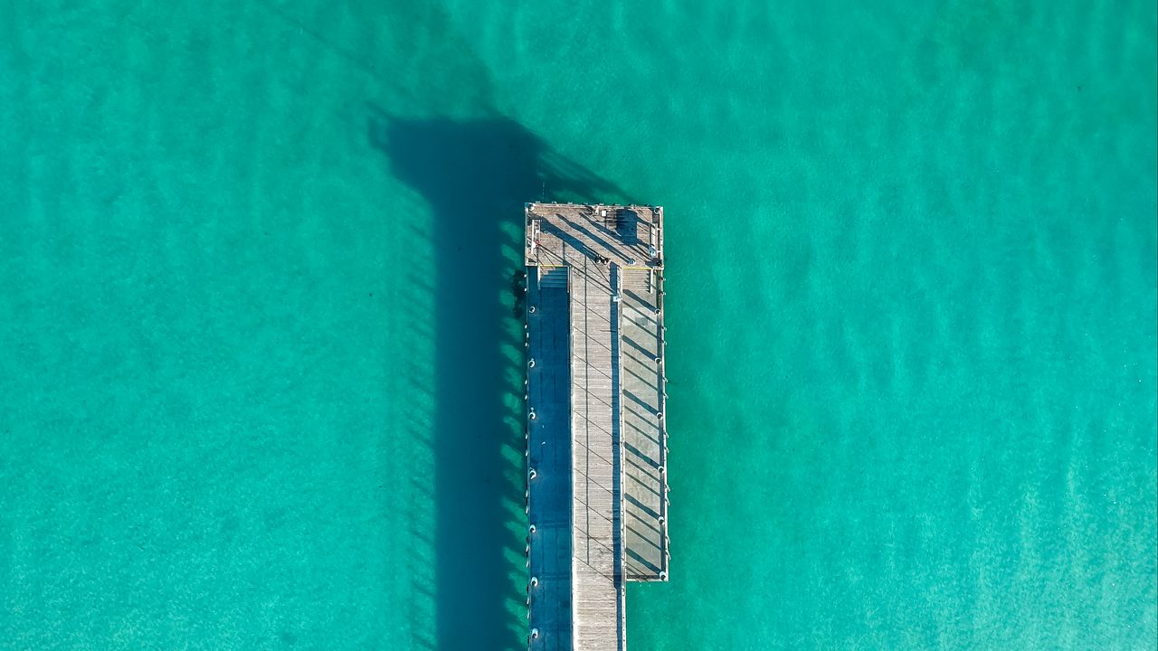 Wallpaper pier, ocean, shadow, top view, surface, turquoise