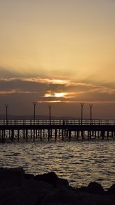 Preview wallpaper pier, ocean, sunset, dark