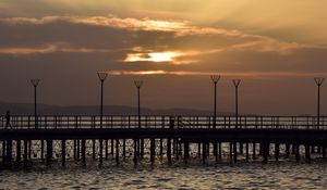 Preview wallpaper pier, ocean, sunset, dark