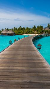 Preview wallpaper pier, ocean, tropics, palm trees