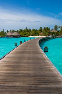 Preview wallpaper pier, ocean, tropics, palm trees