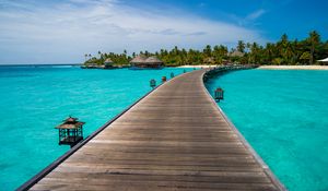 Preview wallpaper pier, ocean, tropics, palm trees