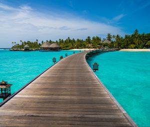 Preview wallpaper pier, ocean, tropics, palm trees