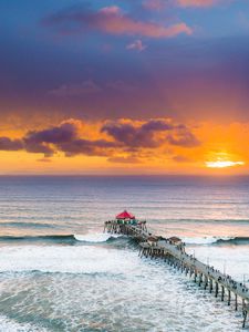 Preview wallpaper pier, ocean, waves, foam, horizon